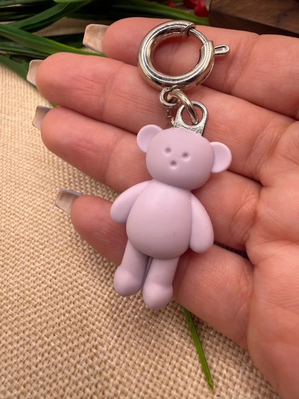 Lilac Bear Keychain Card Holder - Silver Hardware